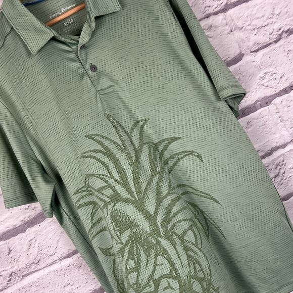 TOMMY BAHAMA Mens XL Green Island Zone Tropical Pineapple Performance Polo Shirt - Picture 1 of 7